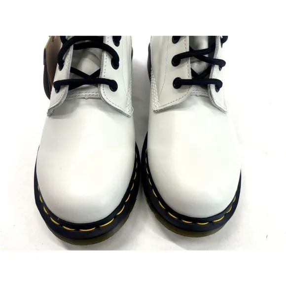 Dr Martens Womens White Combat Boots Women Size 10 Leather Black 8-Eye NWOB