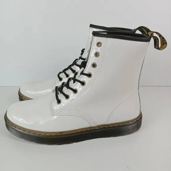 Dr. Martens Zavala Combat Boots Womens 11 Mens 10 White Patent Leather Lace-Up