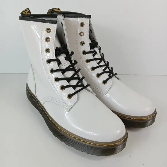 Dr. Martens Zavala Combat Boots Womens 11 Mens 10 White Patent Leather Lace-Up