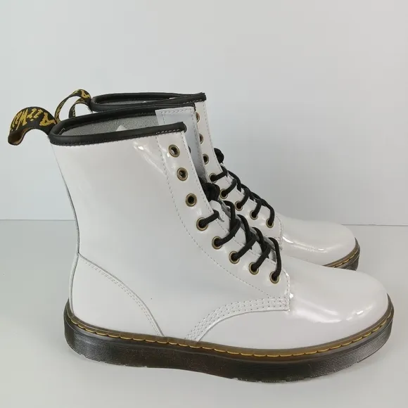 Dr. Martens Zavala Combat Boots Womens 11 Mens 10 White Patent Leather Lace-Up