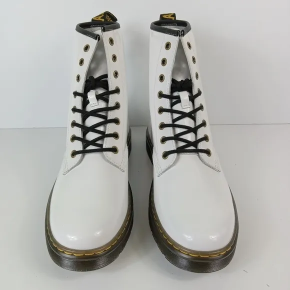 Dr. Martens Zavala Combat Boots Womens 11 Mens 10 White Patent Leather Lace-Up