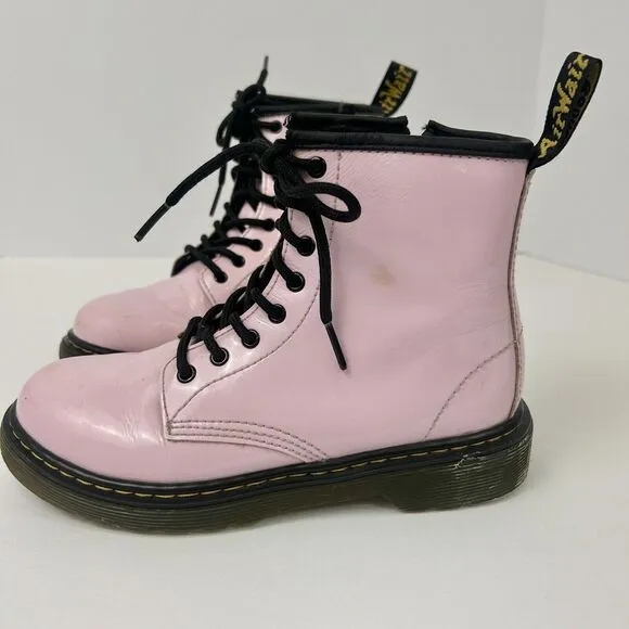 Dr Martins Boots Girls Size 2 1460 8-Eye Patent‎ Pale Pink Side Zipper Lace Up