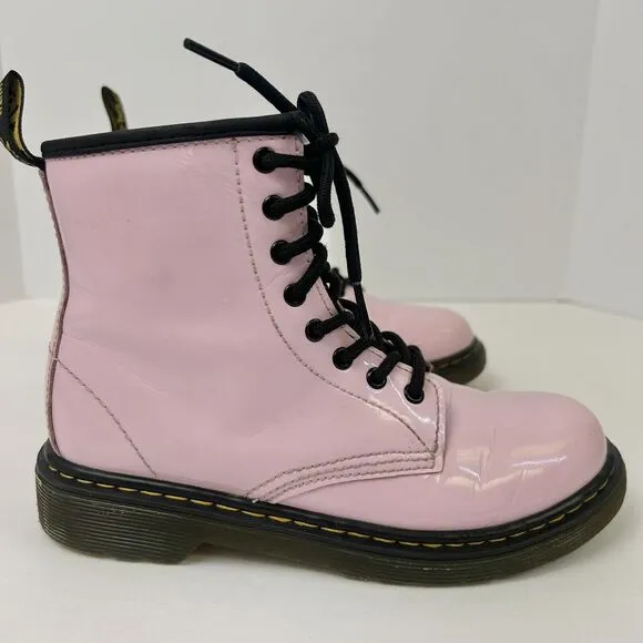 Dr Martins Boots Girls Size 2 1460 8-Eye Patent‎ Pale Pink Side Zipper Lace Up