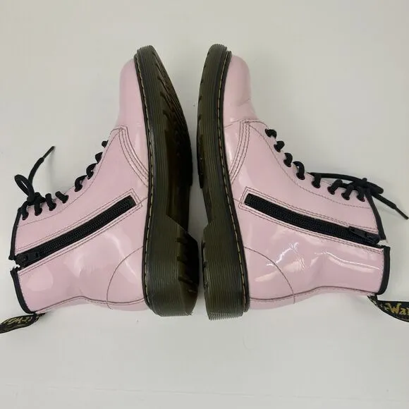 Dr Martins Boots Girls Size 2 1460 8-Eye Patent‎ Pale Pink Side Zipper Lace Up