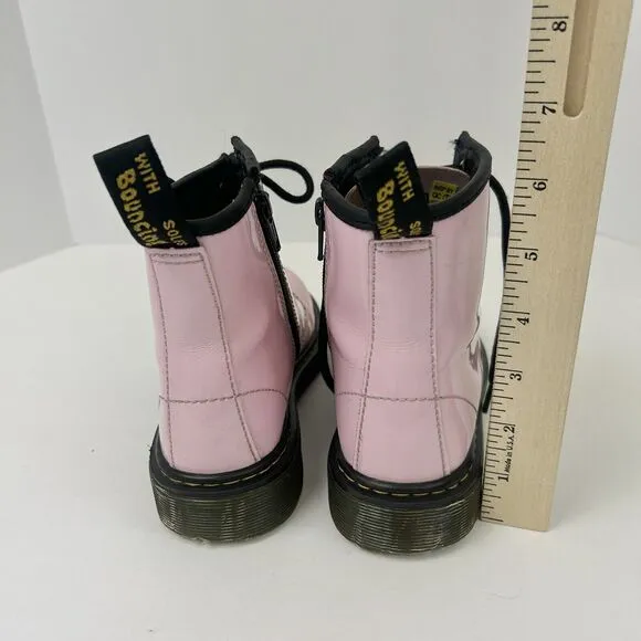 Dr Martins Boots Girls Size 2 1460 8-Eye Patent‎ Pale Pink Side Zipper Lace Up