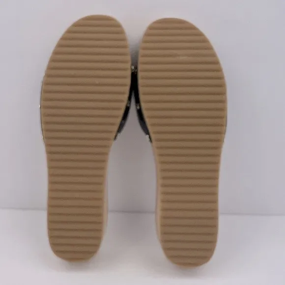Dr Scholl’s SHOES, NAVY BLUE LEATHER TOP, ADJUSTABLE TOP STRAP, WOODEN SOLE, 8M
