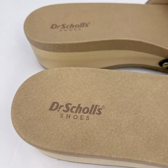 Dr Scholl’s SHOES, NAVY BLUE LEATHER TOP, ADJUSTABLE TOP STRAP, WOODEN SOLE, 8M