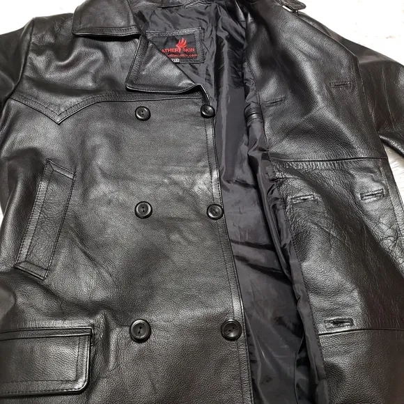 Dr. Who Christopher Eccleston Black Leather Coat Jacket By Feather Skin Size XXS