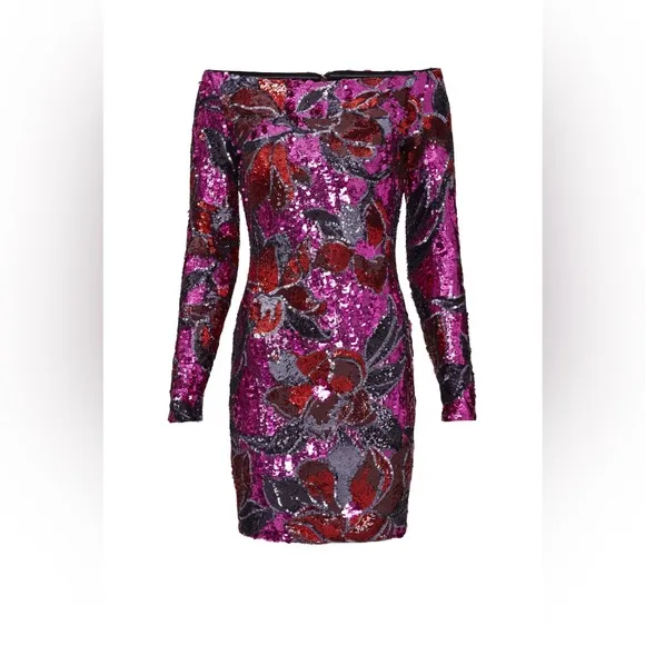 Dress The Population Malia Sequined Off Shoulder Bodycon Medium Cocktail Prom
