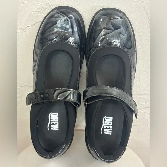 DREW Rose Marble Double Depth Mary Jane Velcro Shoe Women's Flat Blue Marble 10N
