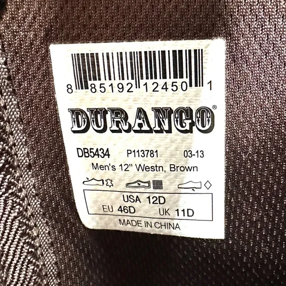Durango Rebel Men Size 12 Brown Leather Cowboy Western Boot Square Toe DB5434