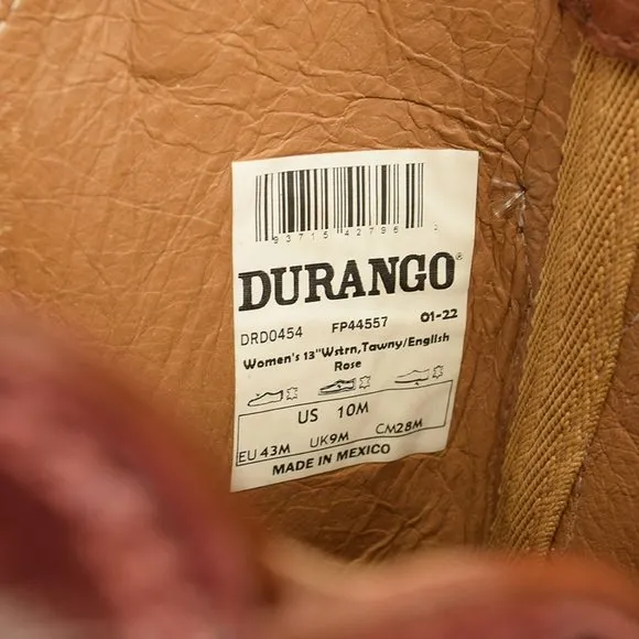 DURANGO Tawny English Rose Arena Pro Square Toe Western Boots 10 M NEW