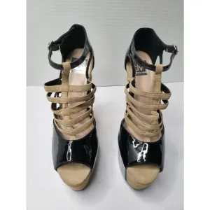 DV8 Dolce Vita Harleta Suede Nude Black Heels Open Toe Retro Strappy Shoes 8.5