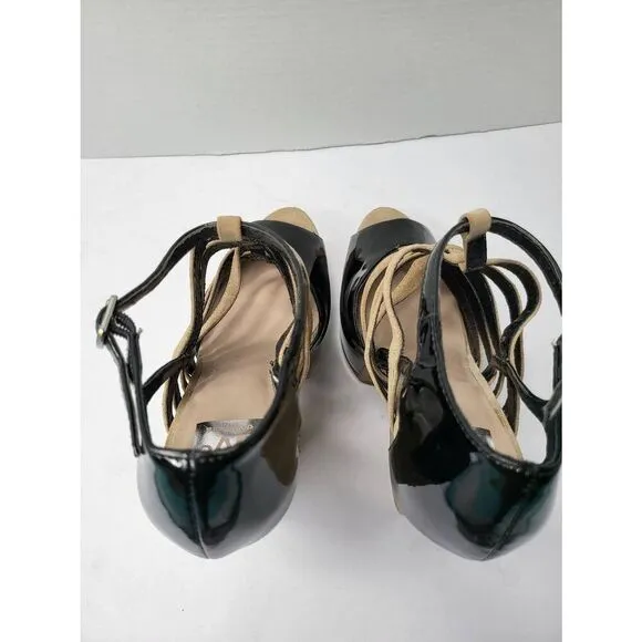 DV8 Dolce Vita Harleta Suede Nude Black Heels Open Toe Retro Strappy Shoes 8.5