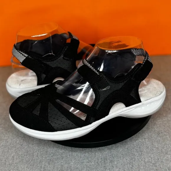 Easy Spirit Esplash Flat Mesh Sandal Black Velcro Size 7 Wide NEW