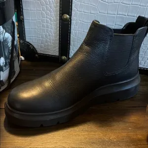 Ecco Black Combat Moto Boots with Leather Finish