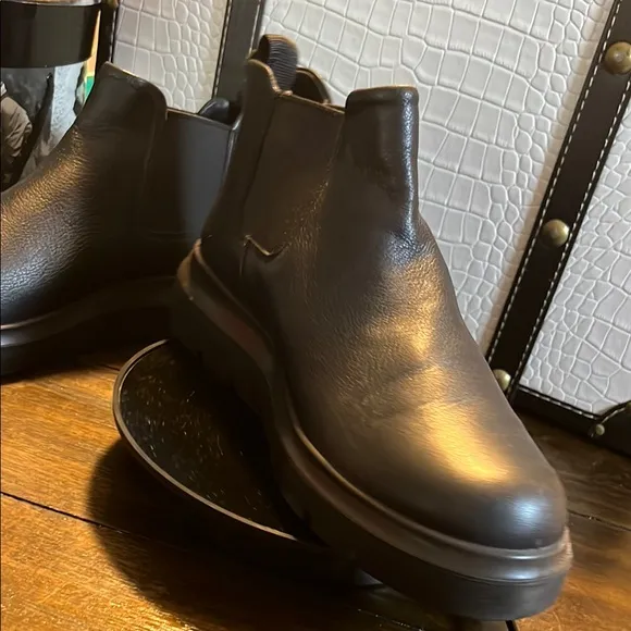 Ecco Black Combat Moto Boots with Leather Finish