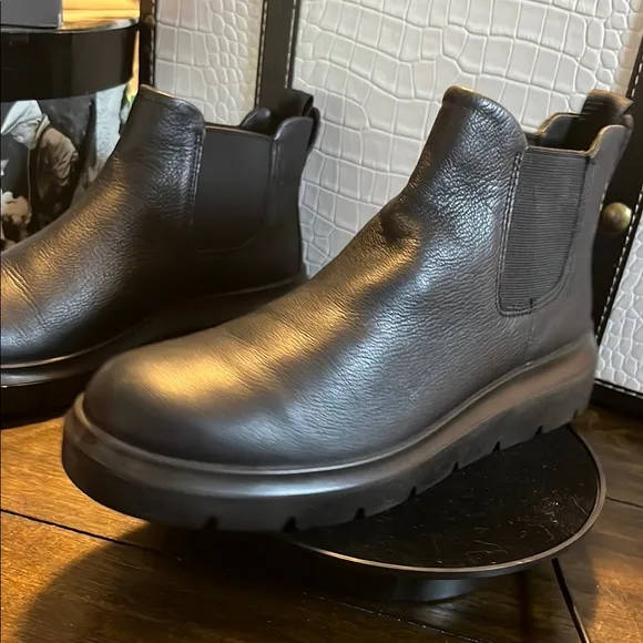 Ecco Black Combat Moto Boots with Leather Finish