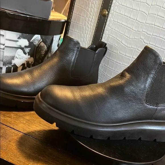 Ecco Black Combat Moto Boots with Leather Finish
