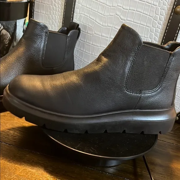 Ecco Black Combat Moto Boots with Leather Finish