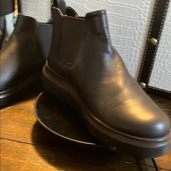 Ecco Black Combat Moto Boots with Leather Finish