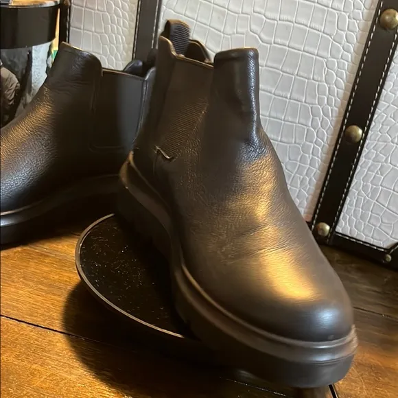 Ecco Black Combat Moto Boots with Leather Finish
