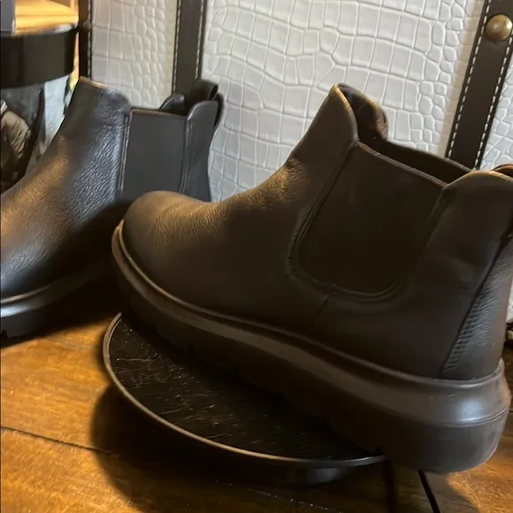 Ecco Black Combat Moto Boots with Leather Finish