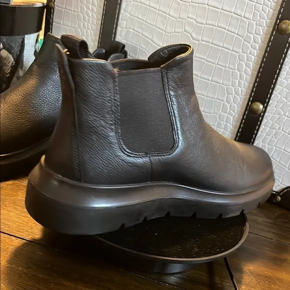 Ecco Black Combat Moto Boots with Leather Finish