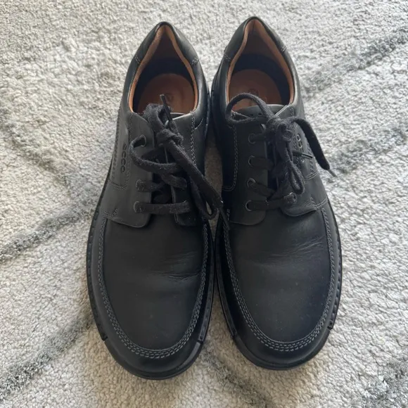 ECCO Fusion Oxford Dress Shoes Black Leather Lace-Up Moc Toe 11 new without box