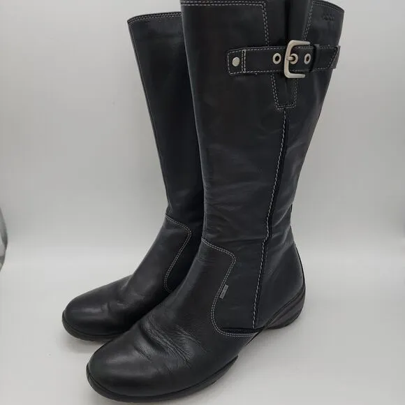 Ecco Mid Calf Gore-tex Boots Womens 38 US 7-7.5 Black Leather Side Zip Tactical