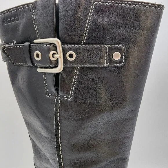 Ecco Mid Calf Gore-tex Boots Womens 38 US 7-7.5 Black Leather Side Zip Tactical