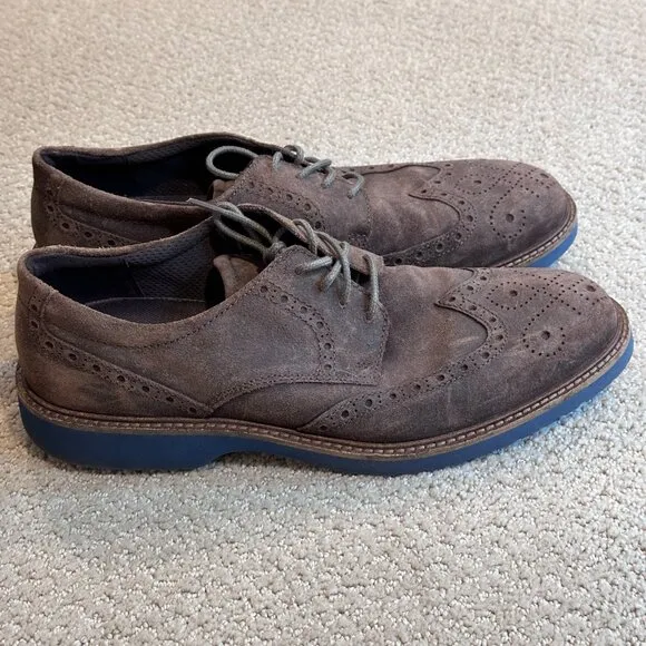 Ecco Oxford Shoe Brogue Wingtip Brown Suede Leather Classic EU 45 / US 11-11.5