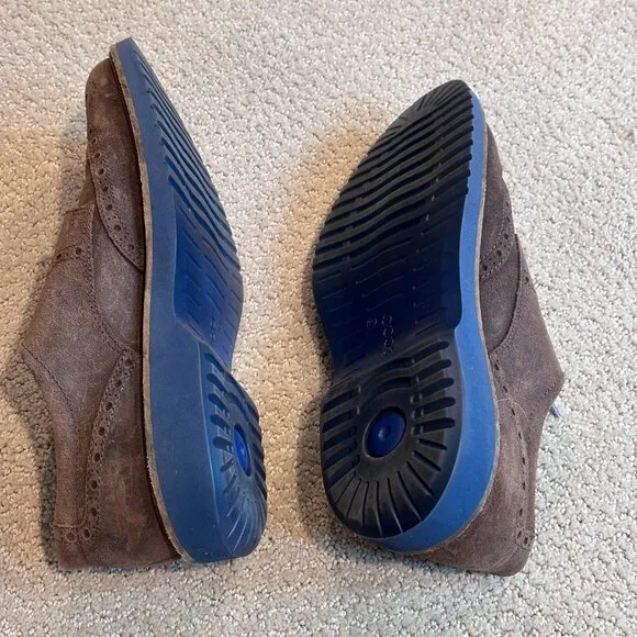 Ecco Oxford Shoe Brogue Wingtip Brown Suede Leather Classic EU 45 / US 11-11.5