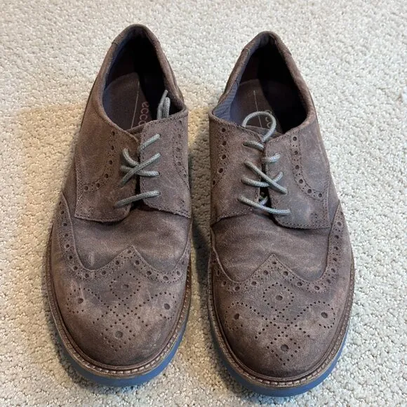 Ecco Oxford Shoe Brogue Wingtip Brown Suede Leather Classic EU 45 / US 11-11.5