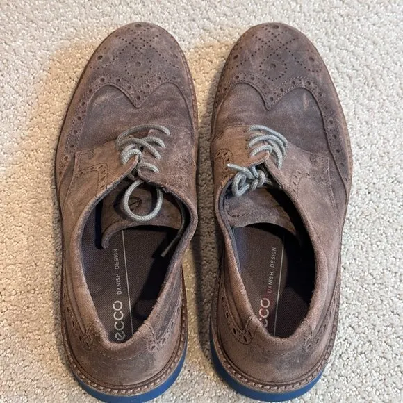 Ecco Oxford Shoe Brogue Wingtip Brown Suede Leather Classic EU 45 / US 11-11.5