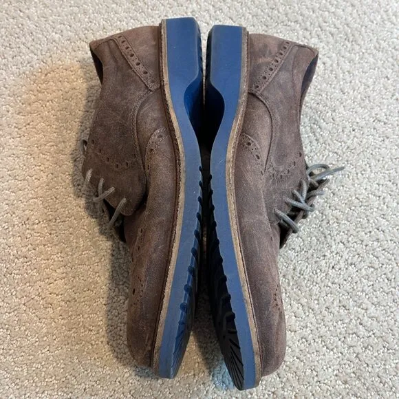 Ecco Oxford Shoe Brogue Wingtip Brown Suede Leather Classic EU 45 / US 11-11.5