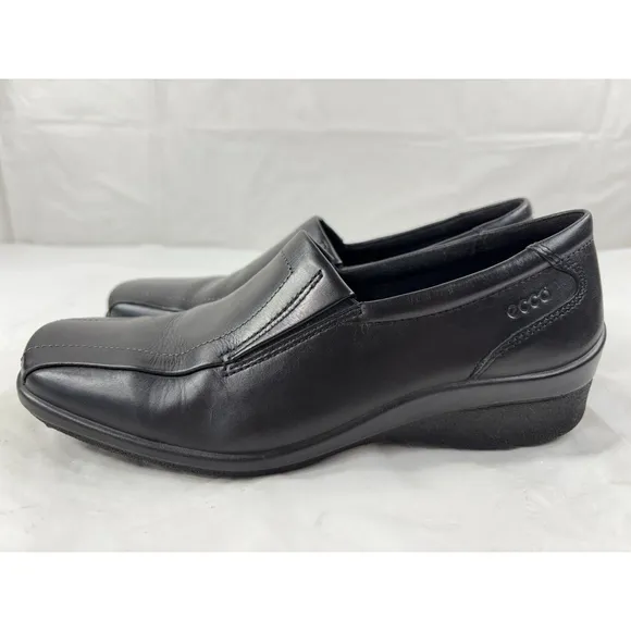 ECCO Shade Black Leather Loafers Slip On Shoes Shock Point size 6.5