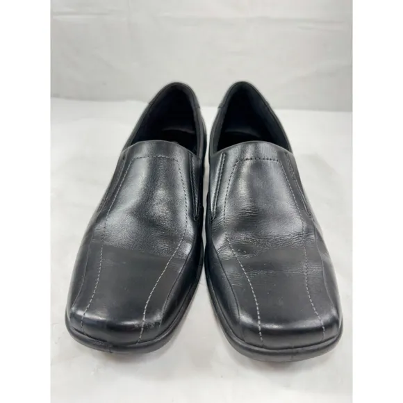 ECCO Shade Black Leather Loafers Slip On Shoes Shock Point size 6.5