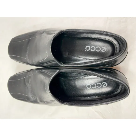 ECCO Shade Black Leather Loafers Slip On Shoes Shock Point size 6.5