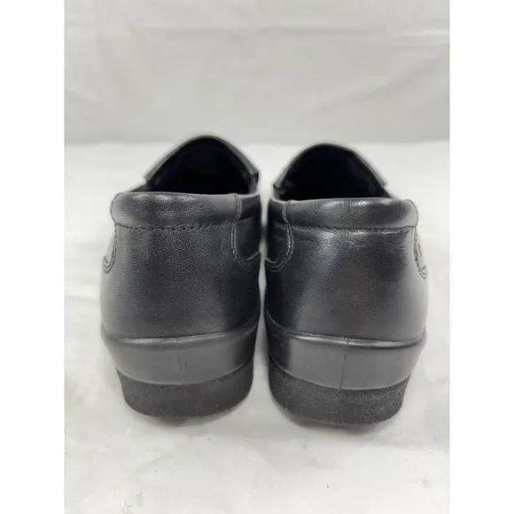 ECCO Shade Black Leather Loafers Slip On Shoes Shock Point size 6.5