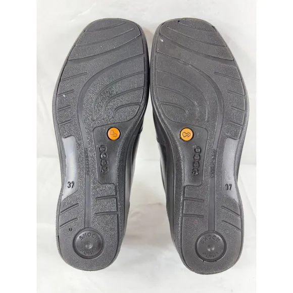 ECCO Shade Black Leather Loafers Slip On Shoes Shock Point size 6.5