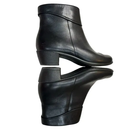 Ecco Touch 35 Leather Ankle Booties Size 6-6.5 Black Zip Dressy Comfort Boots
