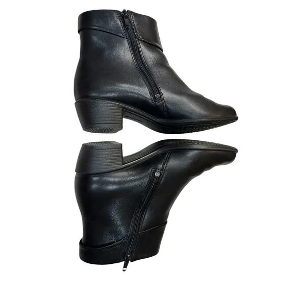 Ecco Touch 35 Leather Ankle Booties Size 6-6.5 Black Zip Dressy Comfort Boots
