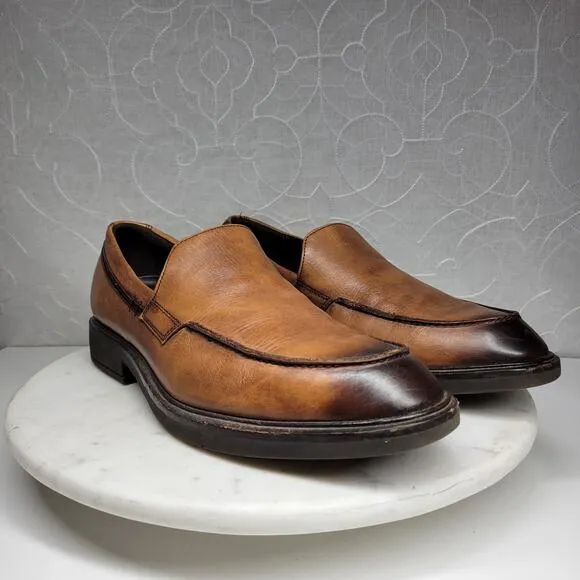 Ecco Vitrus II Loafer Dress Shoe Mens 10 Brown Leather Slip On Calf Crust Dyed