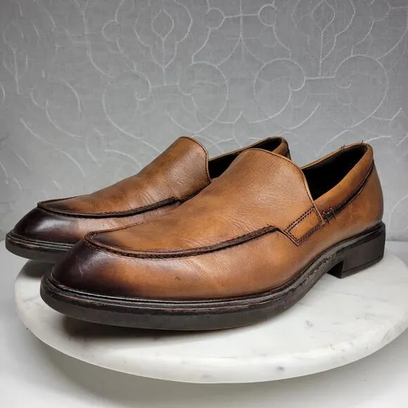Ecco Vitrus II Loafer Dress Shoe Mens 10 Brown Leather Slip On Calf Crust Dyed