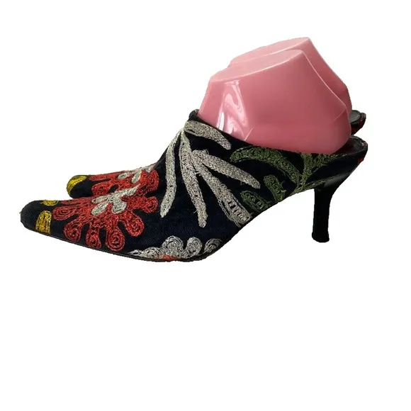 Edoche Shoes Mules Womens 10 Turkish Colorful Embroidered Floral Leather Sole