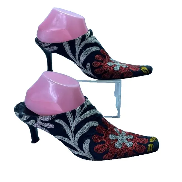 Edoche Shoes Mules Womens 10 Turkish Colorful Embroidered Floral Leather Sole