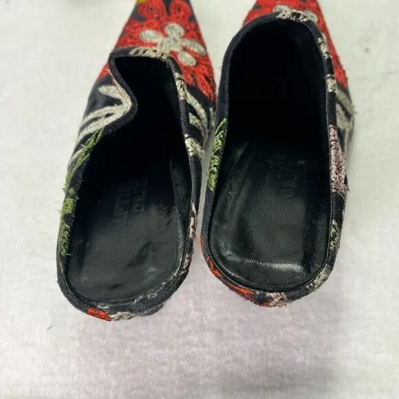 Edoche Shoes Mules Womens 10 Turkish Colorful Embroidered Floral Leather Sole