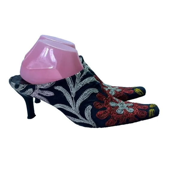 Edoche Shoes Mules Womens 10 Turkish Colorful Embroidered Floral Leather Sole
