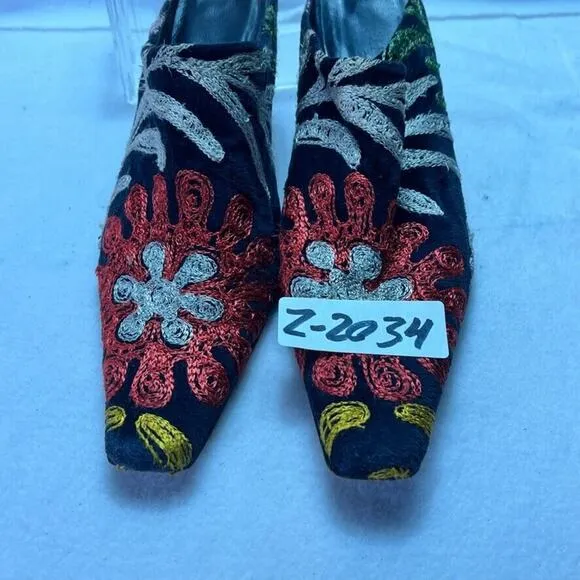 Edoche Shoes Mules Womens 10 Turkish Colorful Embroidered Floral Leather Sole